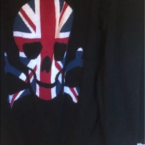 Torrid Black Sweater with Union Jack Skull Design